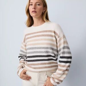 NEW Ann Taylor Weekend Collection Striped Raglan Winter White Sweater Size S
